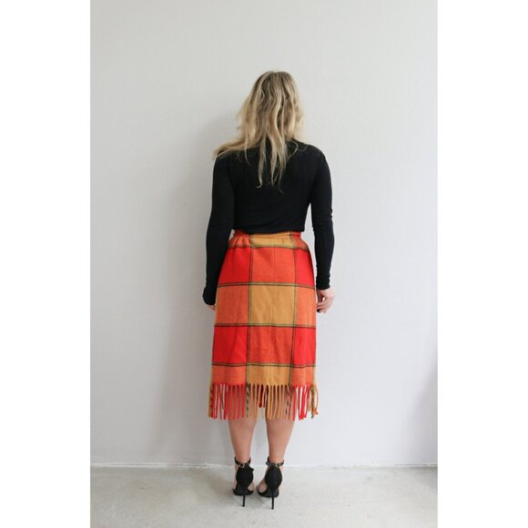 1970s Vintage Pendleton Wool & Plaid Fringe Skirt ~ Women's Extra Small XS SM - Picture 9 of 10